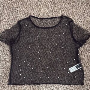 Black Sheer Top with Pearl Accents